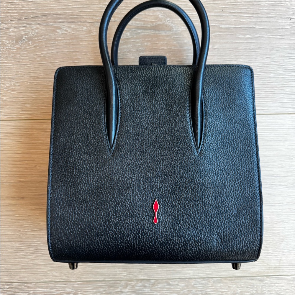 Christian Louboutin Black Leather Top-Handle Bag with Red Logo Accent